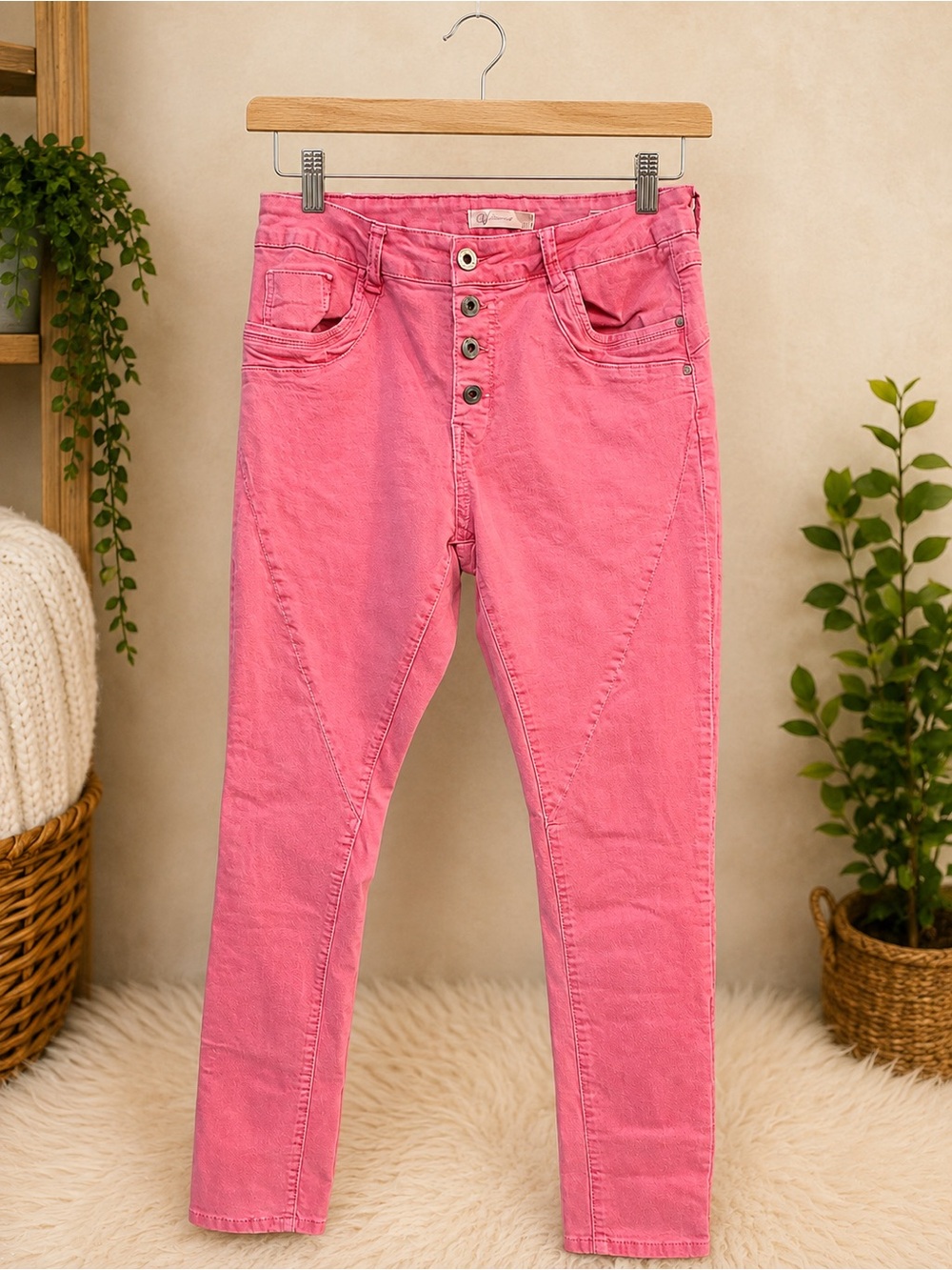 Q2 Unique Denim Pink Button Fly Skinny Jeans Women’s 28x28 (J6)